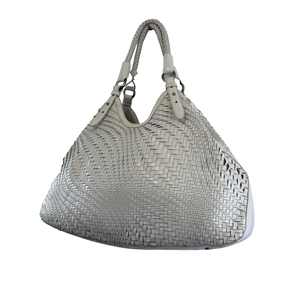 Bolso de Mano Cole Haan Genevieve Grande Triángulo Blanco Tejido Cuero Cartera Y2K Boho Foto 2 de 4