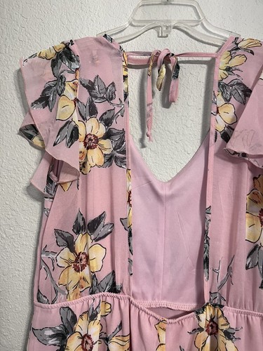 ROW A Dress Women's XL Floral Open Back V-Neck Flare Dusty Rose Tropical Summer - Picture 12 of 23