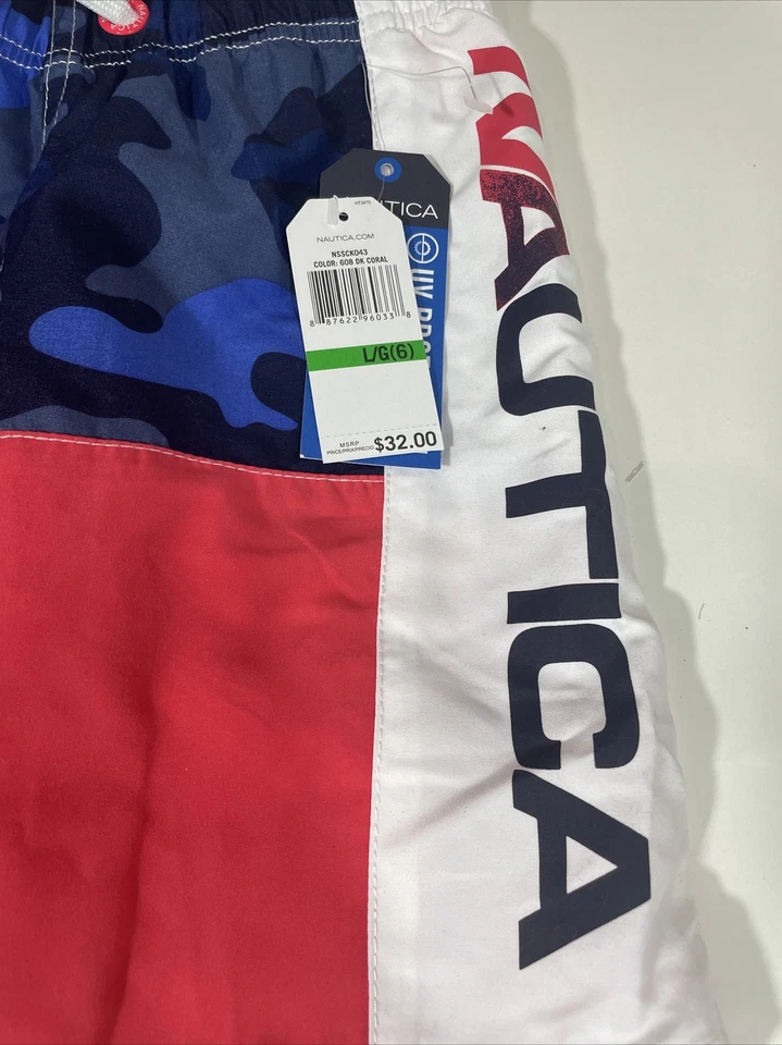 Nautica Boy's Swim  Trunks Mesh Lined Swim Shorts Red Blue Board Shorts NWT B052 - Image 3 of 4