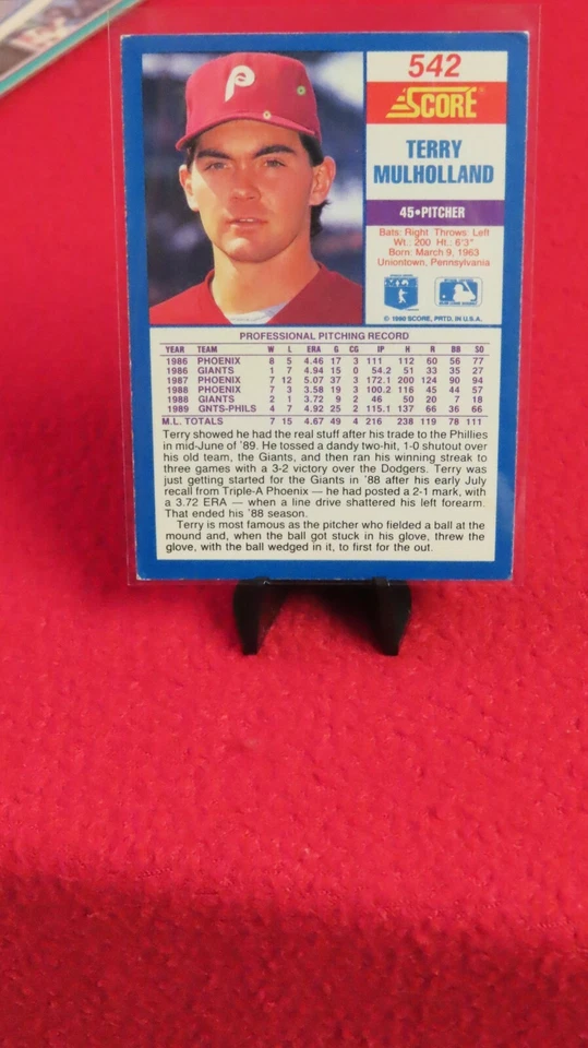 Partitura Terry Mulholland Philadelphia Phillies 1990 #542 autografiada/firmada Foto 4 de 4