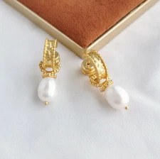Julie Vos Gold Marbella Pearl Hoop & Charm Earrings