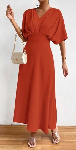 Floerns Dress Women’s V Neck Half Sleeve Long Cocktail Medium Burnt Orange - Picture 4 of 6
