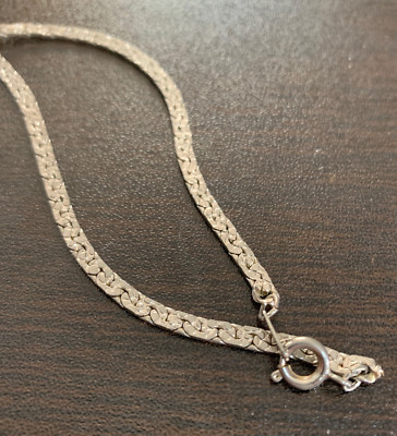 Vintage Silver Tone Flat Snake Chain Necklace
