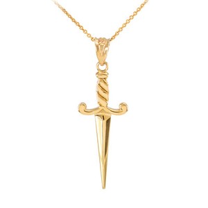 Yellow Gold Dagger Knife Pendant Necklace