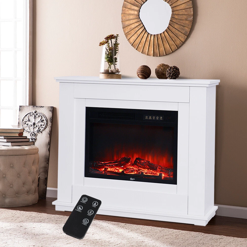 30u0026#034; Electric Fireplace Inset Electric Fire Heater White Frame u0026amp;  Fire Core+Remote | eBay