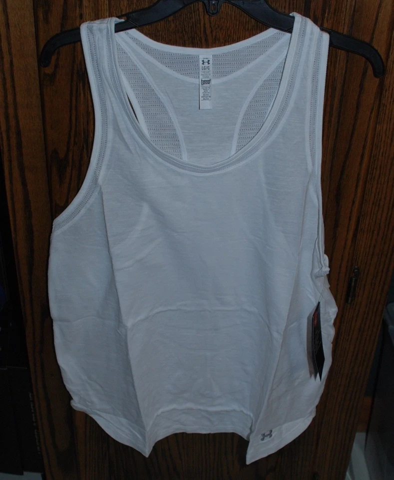 全新带标签女式 Under Armour HeatGear 白色 Fashlete 背心 — 第 3/4 张图片
