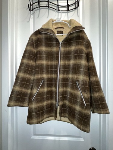 Vintage Pendleton Shadow Plaid Wool Shearling Lined Coat