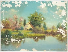 Vintage Wallace D MacBeth Impressionist Oil Painting Flowering Cottage Landscape