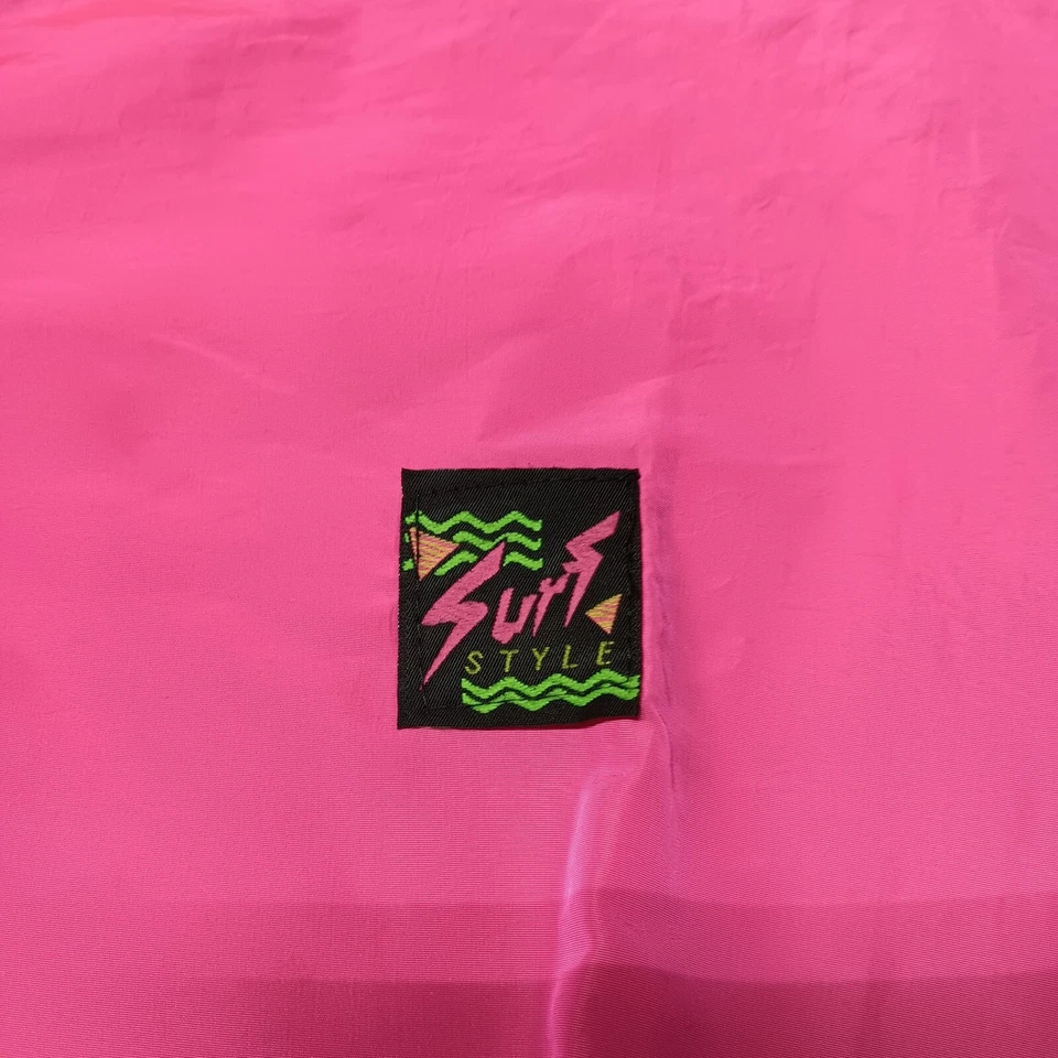 Vintage Surf Style Windbreaker Jacket Adult One Size Hot Pink 90s 1/4 Zip - Image 3 of 4