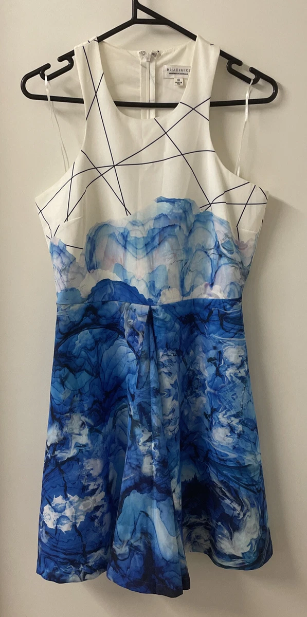 Bluejuice Dress Blue And White Size 10 Designer Marble Colourful