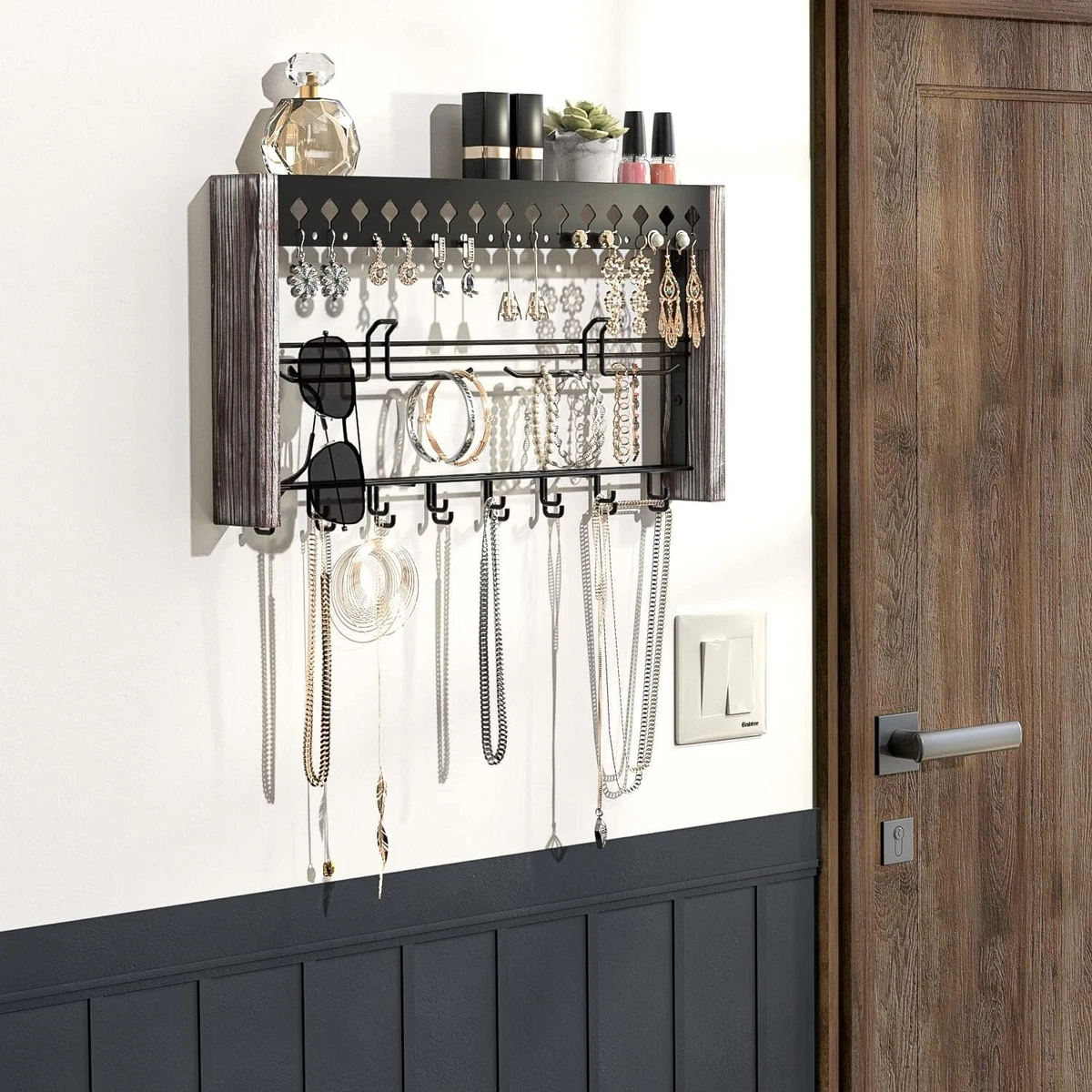 Rustic wall sale mounted jewelry organizer