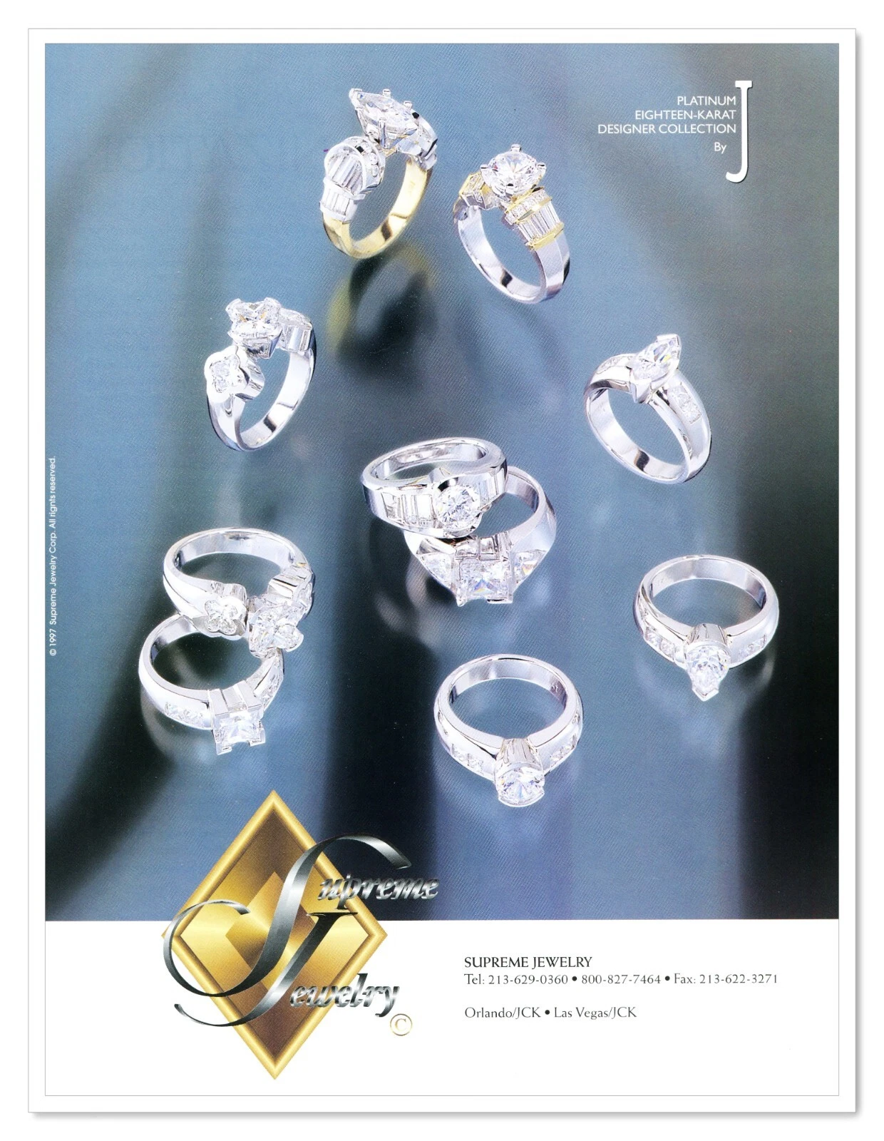 Publicité magazine page complète Supreme Jewelry platine collection 18 carats vintage 1997
