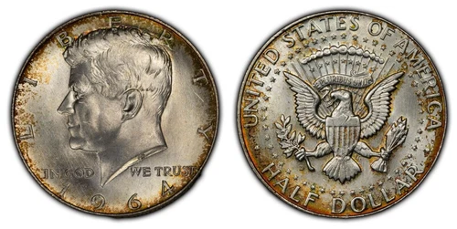 1964-D 50c Kennedy Silver Half Dollar - BU - Neon Accent Toning - SKU-H1447