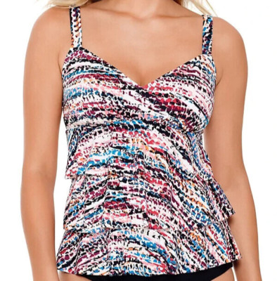 Swim Solutions Hot Rock Printed Tiered Tankini Size 8