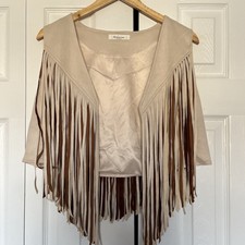 Women’s Wisteria Lane Cream Brown Fringe Western Vest Size Large