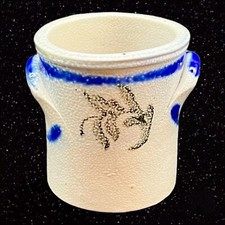 Vintage Salt Glaze Miniature Crock Vase Pottery German Gray Cobalt Blue 2.25”T