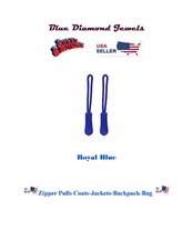 2-Royal Blue Zipper Pulls for Jackets-Backpacks-USA SELLER
