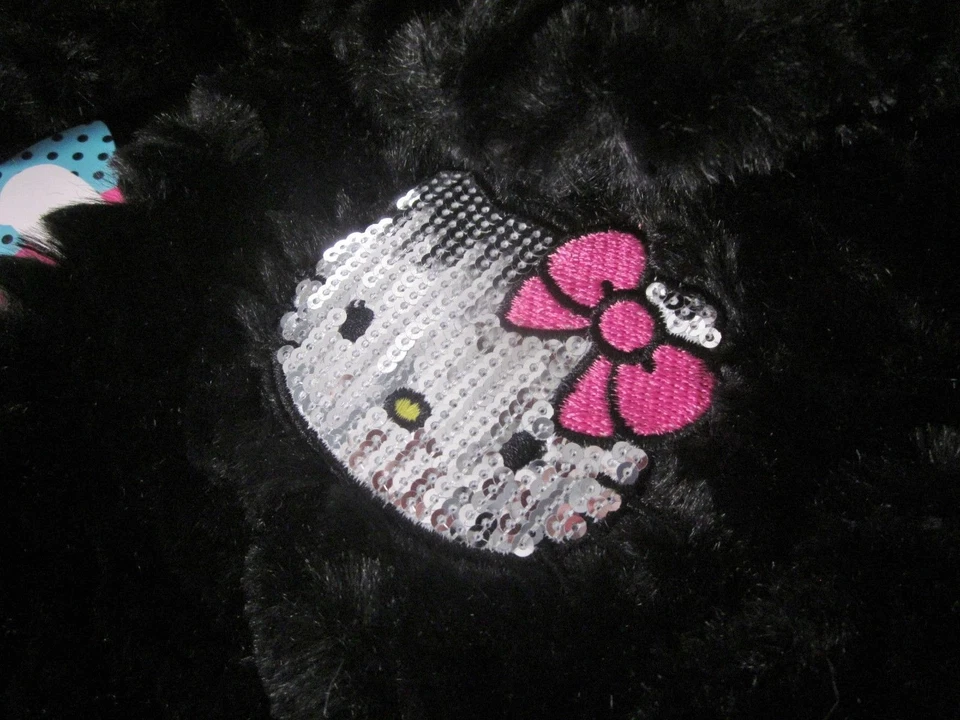 $60 HELLO KITTY Niña Bebé Esponjosa Negra Encogida Chaqueta Lentejuelas Gatito Talla 1-3 NUEVO Foto 2 de 3