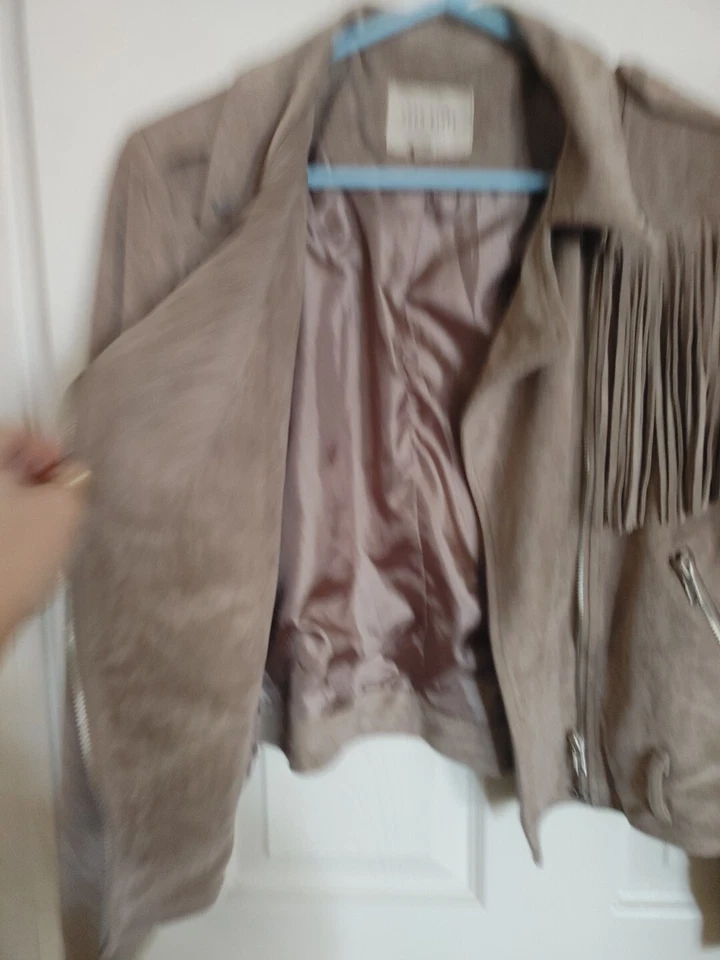 Moon River Western Fringe 人造麂皮绒皮革米色夹克 尺寸 S — 第 4/4 张图片