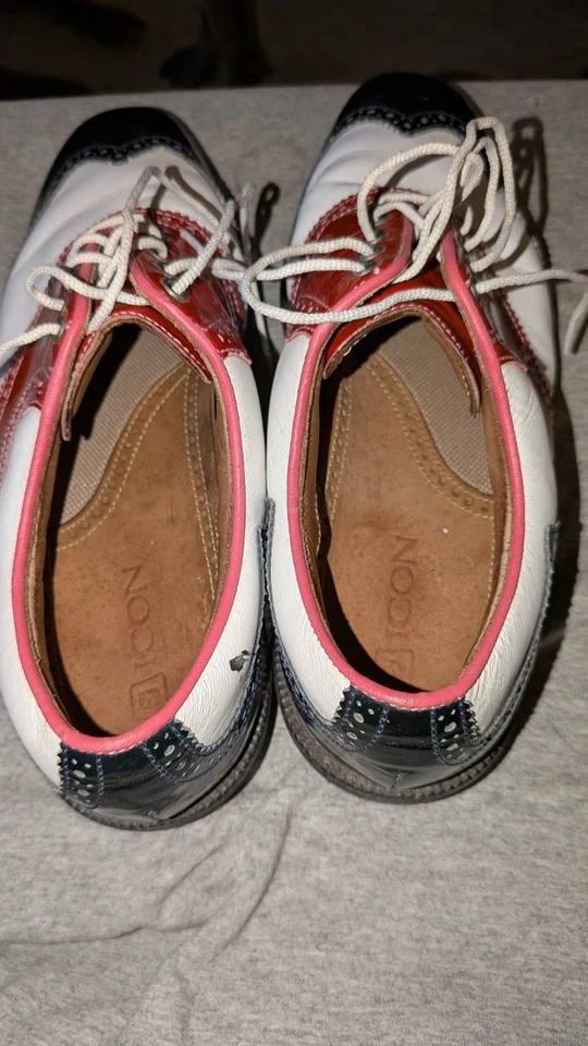 Tênis de golfe masculino FJ MyJoy ICON couro sela – Vermelho/branco/preto tamanho 9 - Imagem 4 de 4