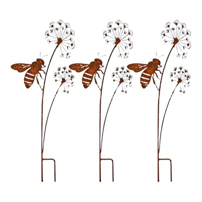 #ad Metal Flowers Bee For OutsideDecorative Garden StakesFlower Bed Stake 3pcs $22.79