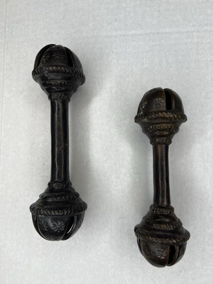 Lot 2 Brass Bronze Tone Double Rattle Bell Musical Sleigh Barbell 6.5 ...