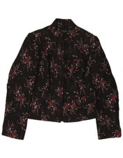 Vintage Damen Blazer Jacke 5 Knöpfe UK 14 Large schwarz Blumen Acetat DA23