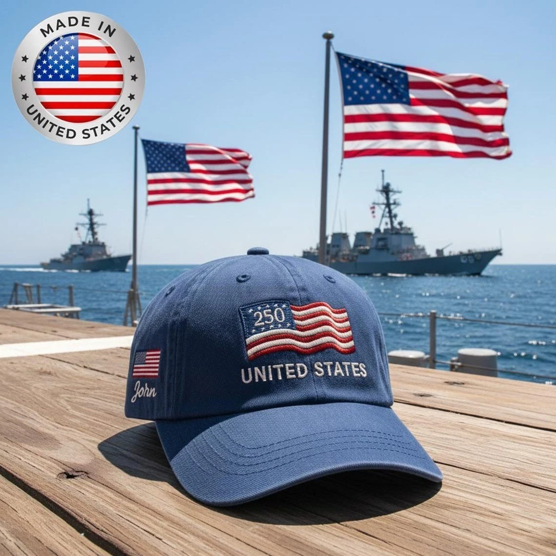 Custom United States 250th Anniversary Embroidered Baseball Cap