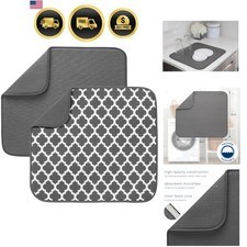 Large Absorbent Dish Drying Mats Value Pack, 16"x18", Grey and Trellis Design