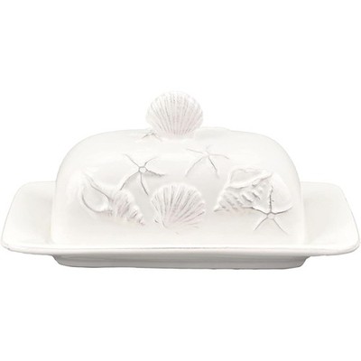 Laguna Coastal Butter Dish, Ceramic, 8'' L x 5.125'' W x 3.375'' H, Shell & Star...