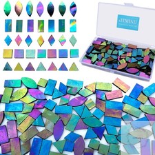Iridescent Glass Mosaic Tiles for Crafts, 240 Pieces 5 Shapes Mixed Stained