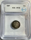 1897-P Barber Dime 10C - ICG VF30