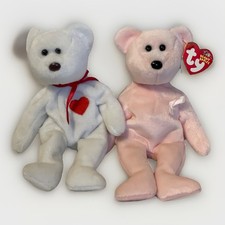 Lot of 2 Beanie Babies 1993 White Valentino No Tag 2003 Pink Cure With Tag USED