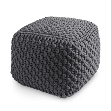 Square Cotton Pouf Ottoman Dark Gray - 18.5 x 18.5 x 14.5 Knit Foot Stool Pouffe