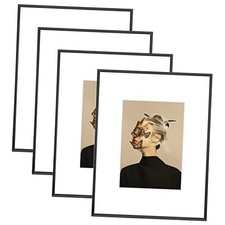 Picture Frame Set of 4, Matted Simple Modern Brushed Thin Aluminum 8.5x11 Black