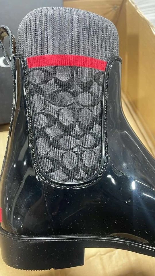 Botas Chelsea COACH Rain Bootie para mujer G5255 negras de goma para clima húmedo talla 6B Foto 4 de 4