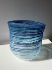 Hand Blown Turquoise  Blue Glass Oval Vase