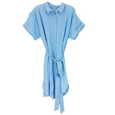 J.CREW Linen-Blend Belted Mini Shirt Dress XL Ocean Blue Button Up NEW Tag B35