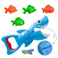 Bath Toys for Toddlers 1-3, Shark Grabber with Biting Action & 4 Toy Fish - F...