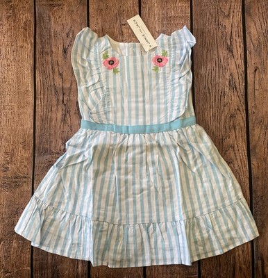 Girl s Size 2T Janie and Jack Blue &White Striped Floral Sleeveless Spring Dress