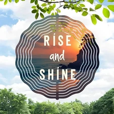 Serene Sunset Metal Wind Spinner - Wavy Pattern Design for Yard & Garden - RISE 