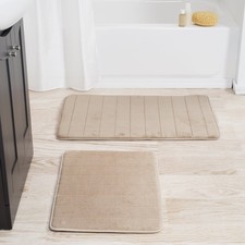 Bedford Home Taupe Set of 2 Microfiber Memory Foam Bath Mats   Plush Bathroom