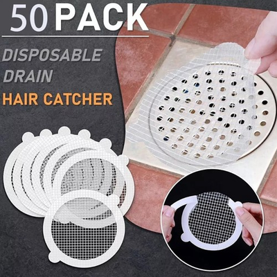 #ad 50 Pack Disposable Shower Drain Hair Catcher Mesh Sticker Strainers for Shower $9.79