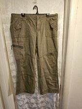 Eddie Bauer Vintage Khaki Green Cargo Pants Petites Cotton Straight Leg