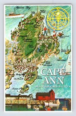 Postcard Massachusetts Cape Ann MA Map 1979 Posted Chrome