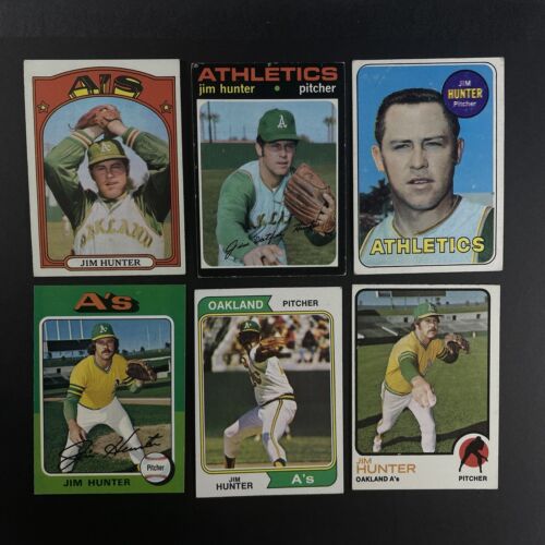 Jim Catfish Hunter Topps Lot Of 6 Cards 1969 1971 72 73 74 HOF Athletics VG - NM