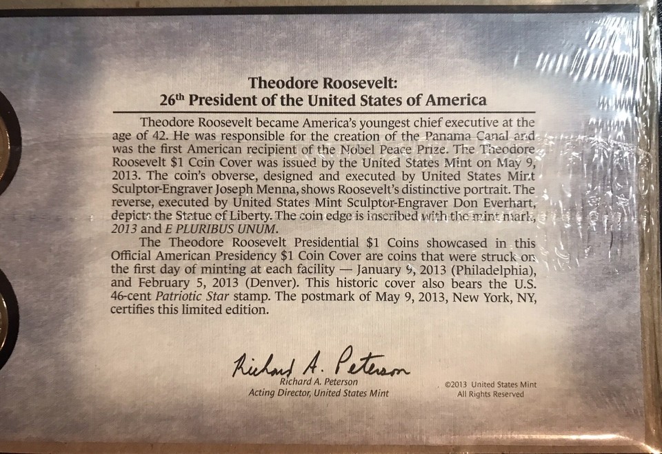2013 Presidential 1 (Theodore Roosevelt) (P) & (D) Mints First Day