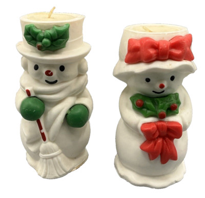 Avon Mr Mrs Snowlight Bayberry Fragrance Candle Christmas Snowman Vintage Pair