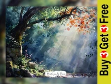 Enchanted Forest Light 5"x7 Print on Matte Paper | Mystical Woodland Painting