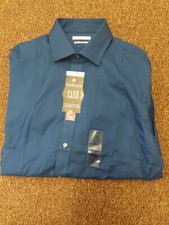 Van Heusen Men's Flex Collar Regular Fit NWT Spread Collar, Blue, Size 15.5 M